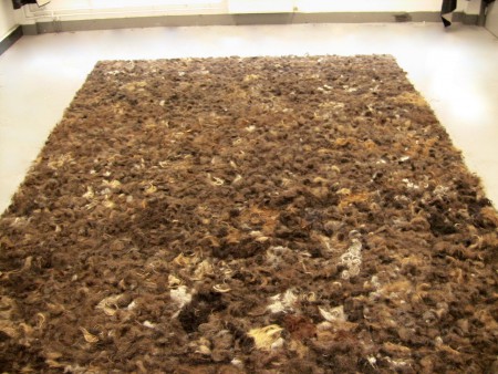  ''La relation-2'', installation de cheveux que j'ai coupé, taille variable, 2011.